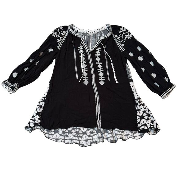 John Mark Clothing Embroidered Peasant Top Pullover Blouse Black & White Medium - Picture 1 of 6
